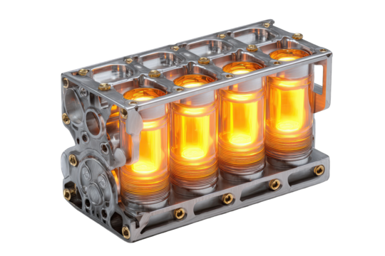 Engine block with glowing cylinders