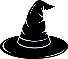 A silhouette of a witch's hat with a pointed top and a wide brim isolated on a white background image