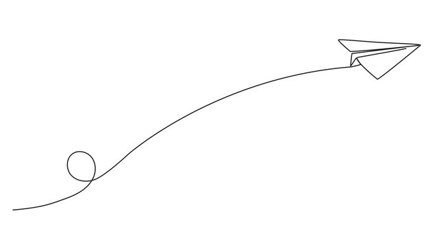 animated continuous single line drawing of flying paper plane, line art animation