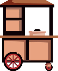 Ready to use street food cart with shelves, counter and wheels waiting for vendor to start business