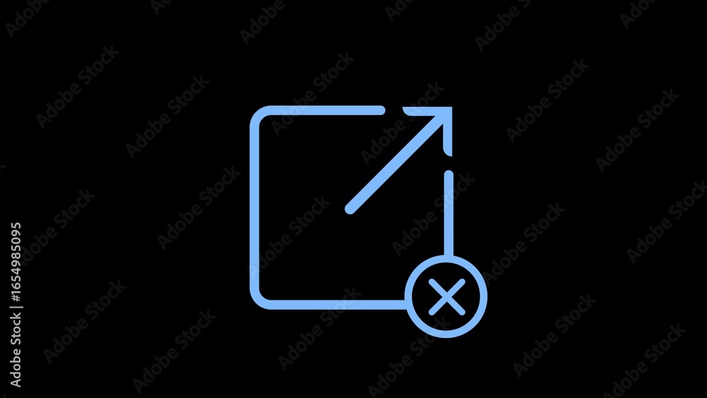 Poster neon blue icon representing a document with an arrow pointing out and an x symbol indicating closure