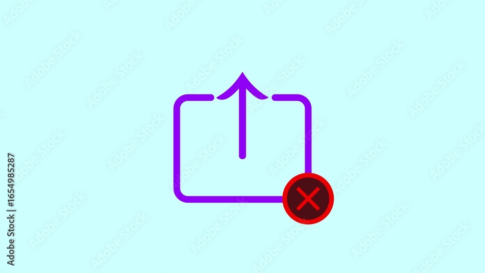 Poster purple upload icon with an x symbol on a light blue background representing sharing or sending data