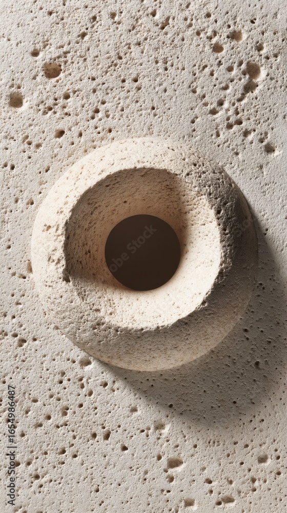 Poster stone hole texture close up abstract design element top down view neutral beige color palette
