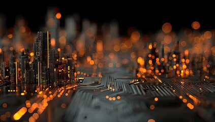 Futuristic city built on circuit board