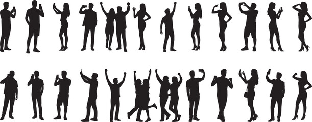 Silhouette people vector crowd collection celebrating party group standing poses