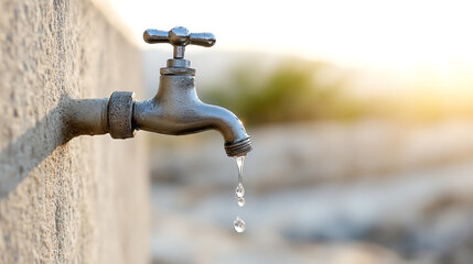 A close-up of a water tap dripping, symbolizing water conservation and the importance of preserving natural resources.