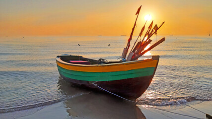 Fototapeta premium Traditional fishing boat on Baltic beach
