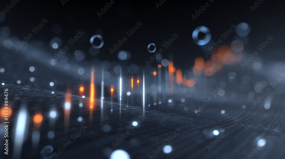 Poster abstract representation of technological data with glowing lines and bubbles, showcasing innovation 
