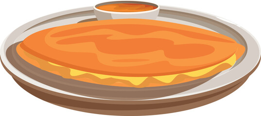 Thin crispy pancake dosa served with sambar, a vegetable stew or chutney, on plate, south indian cuisine