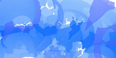Abstract watercolor brush strokes in various shades of vibrant blue and light blue