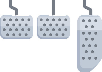 Car pedals showing brake, clutch and accelerator in driving position, vector illustration