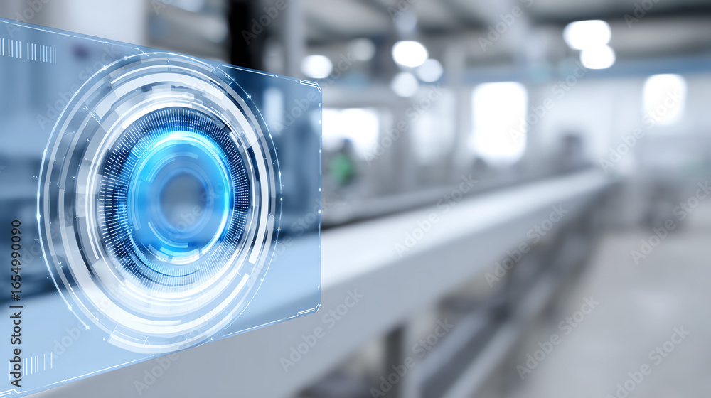 Poster futuristic technology visual in an industrial setting with a clear focus on innovation and efficienc
