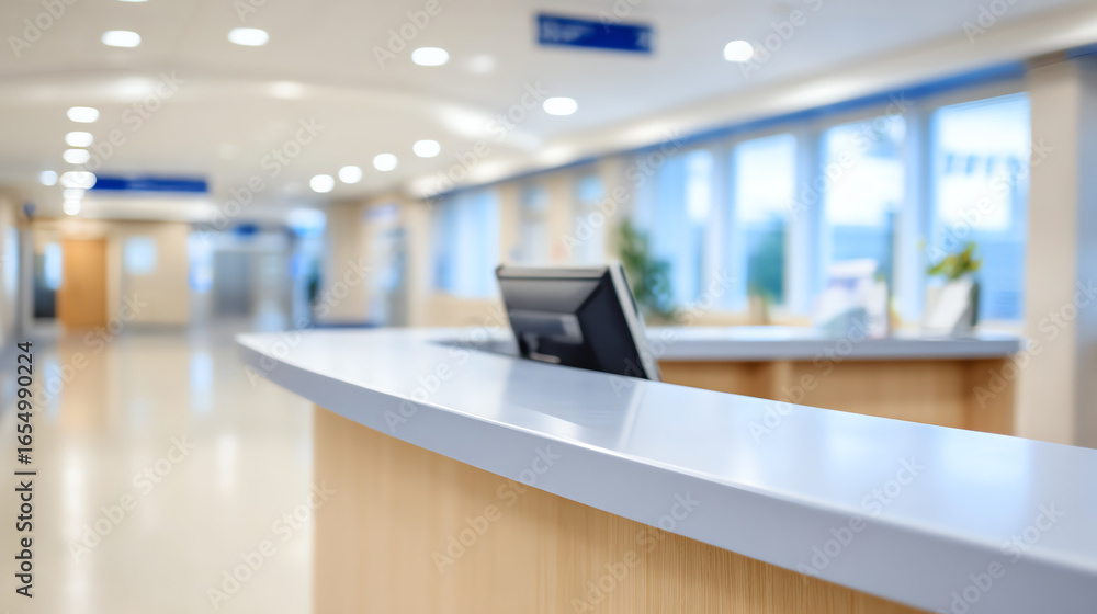 Poster modern reception area with bright lighting and sleek design, creating a welcoming atmosphere for vis