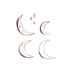 Moon phases hand drawn celestial line art abstract crescent shapes for boho wall decor tattoo design and mystical stationery Vector illustration