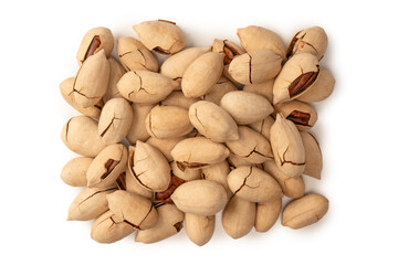 Pecan-nut in a shell isolated on white background. Top view.