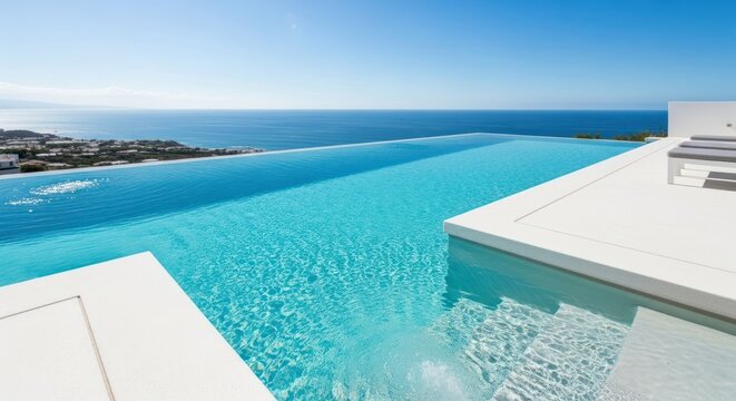 Infinity pool, panoramic ocean view, modern architecture