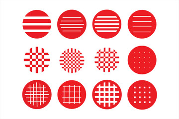 Red Circle Vector Bundle with Horizontal White Stripe Line Patterns – Minimal Abstract Design Set