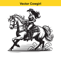 A Cowgirl Vector line art.	
