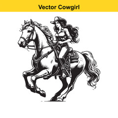 A Cowgirl Vector line art.	