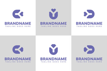 Letter C CY U UY D DY Love and Diamond Logo Set, symbolizing love, elegance, and value