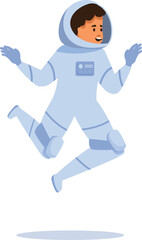 Joyful astronaut floating in zero gravity, expressing excitement and accomplishment after completing space mission
