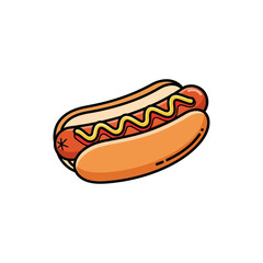 Cartoon hot dog with mustard on a white background perfect for a quick and tasty lunch or snack