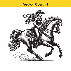 A Cowgirl Vector line art.	