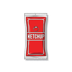 Isolated single serving ketchup packet with tomato icon and white background illustration style