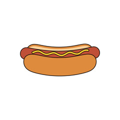 Isolated cartoon hot dog with mustard on a white background simple and clean illustration style