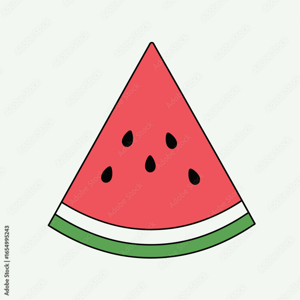 Poster a simple illustration of a watermelon slice with seeds and rind on a light background design image