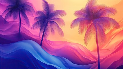 Fragment of palm tree sunset artwork with a wavy pattern for a creative and dynamic wallpaper