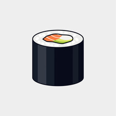 A single sushi roll with salmon and avocado filling isolated on a light gray background illustration