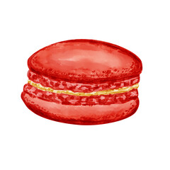 Hand-drawn red macaron with white background.