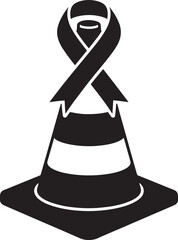 Traffic Cone with Ribbon Silhouette Icon for Road Safety and Awareness Campaigns