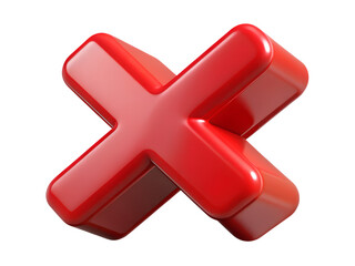 Obraz premium A glossy red 3d cross symbol, representing a wrong answer or cancellation, isolated on a transparent background