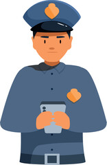 Policeman holding smartphone, ensuring safety and connectivity in law enforcement