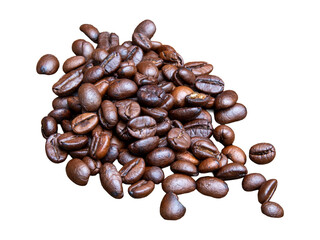 Roasted coffee beans on a white background, isolated and ready for brewing