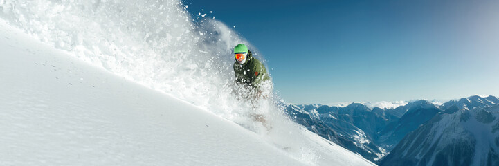 Snowboarder in Action on Mountain Wide Banner