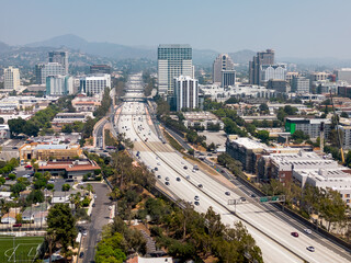 Glendale, CA, LA County, August 14, 2025: Aerial View of Glendale CA around Fremont Park with...