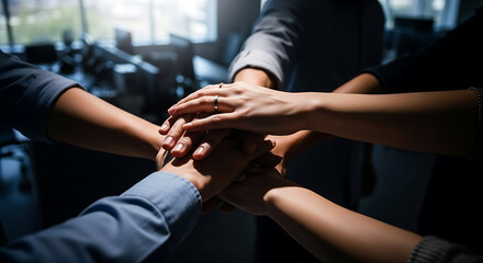 Teamwork and unity hands clasped in a symbol of collaboration