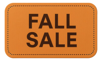 Orange tag sticker with FALL SALE promotion in bold text, attractive retail discount offer on transparent background.