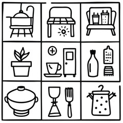 A simple, modern line art collection of kitchen and dining essentials.