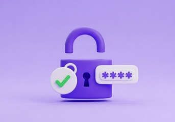 Unlocked Padlock with Verification Tick Security Access Concept Render