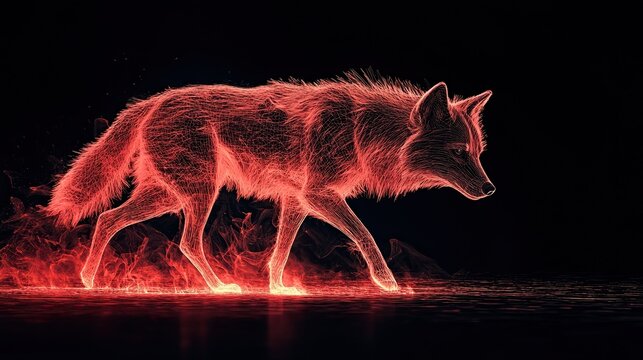 Generative AI wolf walking through the dark, offering a creative, mystical experience.