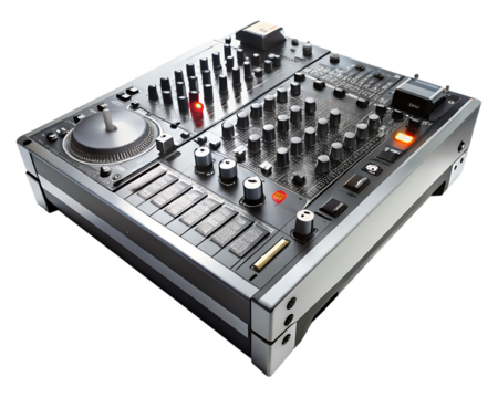 Professional dj music mixer and controller equipment, isolated on transparent background