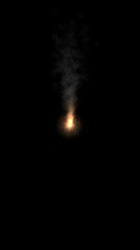 Animation of a spark flare with smoke. Vertical element for composition. 