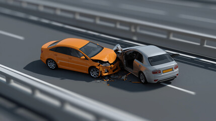 3D model of two cars having accident on highway, Car accident on road, Car accident crash concept
