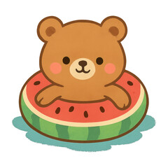 PNG Cute bear in watermelon floatie.