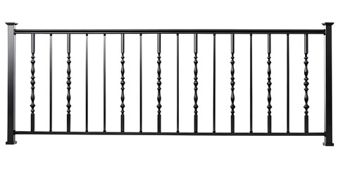 Metal railing with decorative spindles isolated on a transparent background balustrade