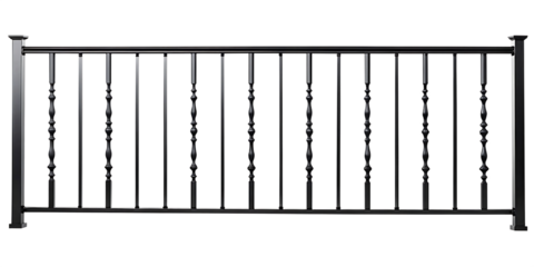 Metal railing with decorative spindles isolated on a transparent background balustrade